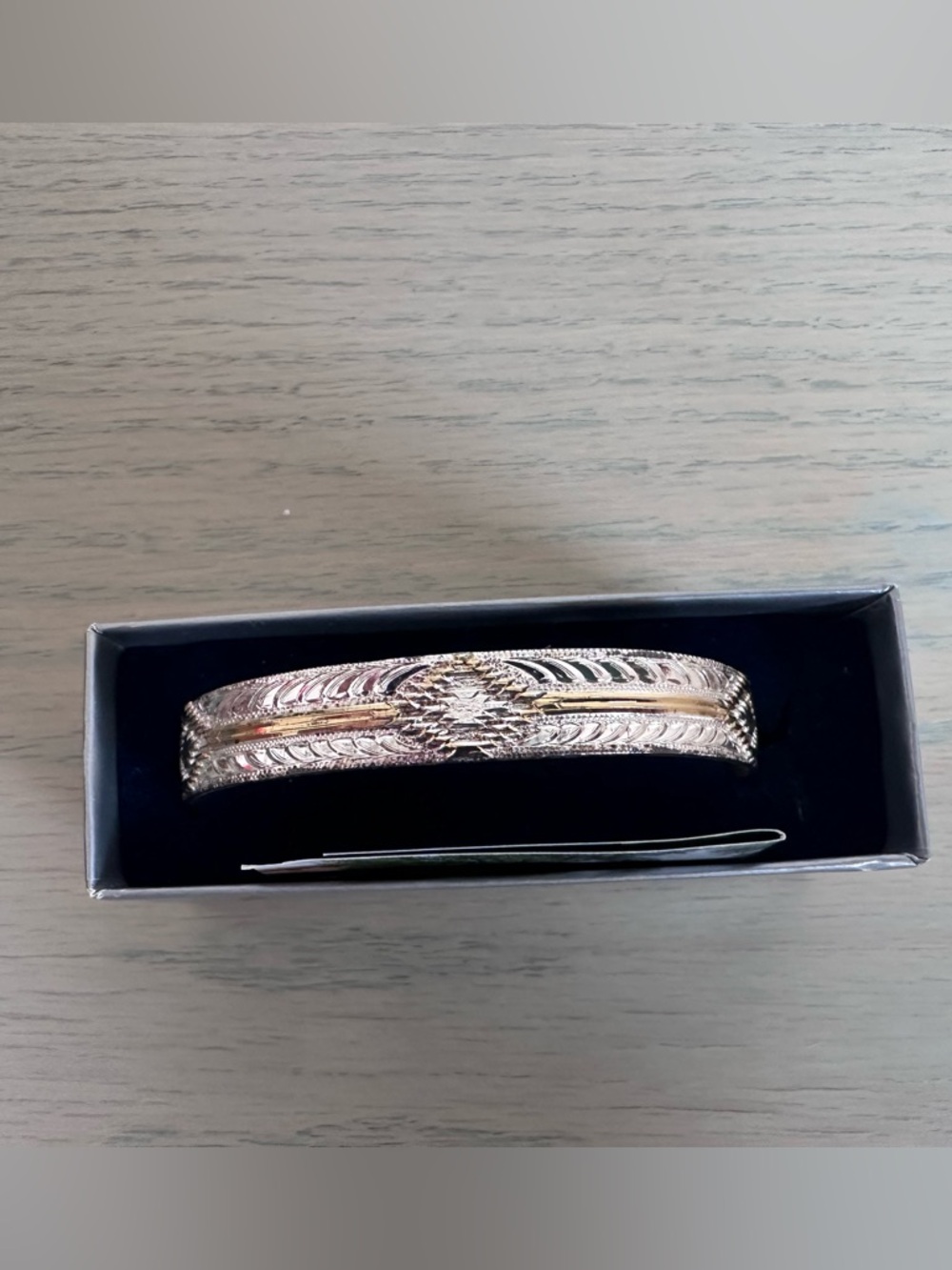 Montana Silversmiths Two-Tone Engraved Silver and Gold Bracelet